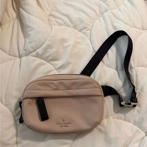 kate spade blush pink crossbody belt bag with black strap accent